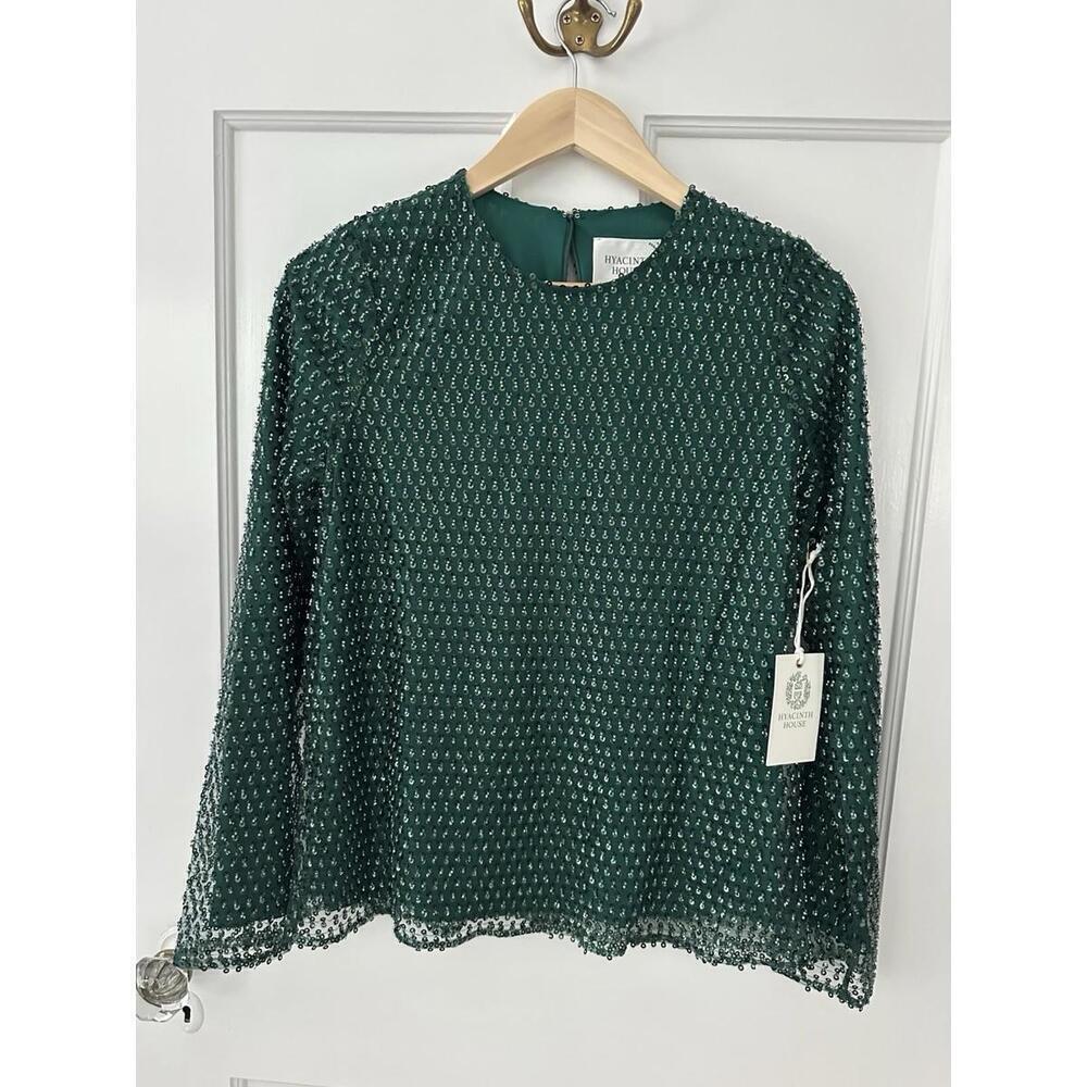 Tuckernuck Hyacinth House Green Sequin Gemma Blouse Top $198 NWT Extra Small XS